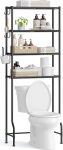 SONGMICS 4-tasandiline WC riiul, vannitoa riiul, pesumasinariiul, reguleeritavad riiulid konksudega, tualettpaberi hoidja, ruumi s&auml;&auml;stev, 30 x 63 x 176 cm, must BTS013B01