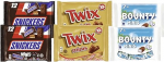 Minis Mix &scaron;okolaaditahvlid 1362g - 2x Snickers, 2x Twix ja 2x Bounty - 227g iga&uuml;hele v&auml;&auml;rtuspakett