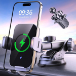 ISEYOU auto mobiiltelefoni hoidik koos laadimisfunktsiooniga, 15 W Qi traadita laadija, automaatne automaatne kinnitus, 360 p&ouml;&ouml;ramine ja intelligentne induktiivne laadimisjaam auto iPhone 17 jaoks (QC3.0 autolaadija kaasas)