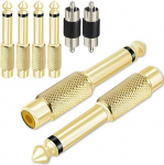 Xiatiaosann RCA kuni 6,35 mm 1/4-tolline pistikupesa mono mees RCA naissoost audioadapteri muunduri konnektor mikseri v&otilde;imendi subwooferi jaoks, kullatud, 6 tk pakendiga.