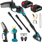 Aku Loppers Electric Garden Shears & 6 Inch Chainsaw 4 in 1 Telescopic Pole Cordless koos 21 V 4.0 A for Makita 18 V Brushless Motor Electric Pruning Shears Pruning Saw of Trees Fruit Trees
