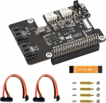 PCIe to 2-kanaliline SATA HAT+ adapter Raspberry Pi 5 jaoks, SATA 3.0 laiendusplaat kahe SATA pordiga, LED-indikaatorid, EEPROM, Plug and Play, kiire HDD/SSD salvestusruumi toetus
