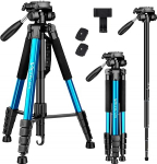 Victiv 182 cm Camera Tripod Aluminium Monopod T72 - Lightweight and Compact Travel Tripod for On the Go with 360&deg; Panoramic Ball Head and 2 Quick Release Plates for SLR Camera - Blue