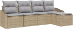 Rantry 5-teiliges Garten Sofa Set mit Kissen Beige Poly Rattan Gartenlounge Model3346680