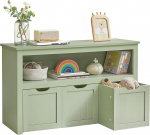 VASAGLE laste riiul, m&auml;nguasjade hoidmine lastele, hoiukapp, m&auml;nguasjade kapp, ratastega hoiukapp, m&auml;nguasjade riiul lastetuppa, 30 x 102 x 60 cm, loorberroheline LHS380CE01