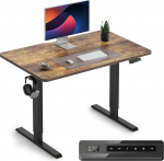 CubiCubi k&otilde;rgusreguleeritav elektriline laud, 100 x 60 cm, seisev laud, terasest T-jalad funktsionaalse m&auml;lu kontrolliga, kokkup&otilde;rke vastane s&uuml;steem, must raam/pruun lauaplaat.