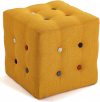 Versa Botones Square Puff Stool Footstool for Living Room or Bedroom Measures 35 H x 35 L x 35 W cm, Cotton, Yellow Mustard