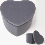 HOMESCAPES Arundel Velvet Stool Heart Shaped Grey Footstool with Storage Velvet Upholstered Stool with Removable Lid Ideal as a Makeup Stool, Decorative Pouf, Footstool or Decorative Stool, 33cm Tall