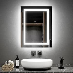 EMKE Vannitoa peegel koos valgustusega 45 x 60 cm Vannitoa peegel 2 valgusv&auml;rviga Soe valge/jahvatu valge, uduvastane, Vannitoa peegel koos valgustusega Mehaaniline l&uuml;liti LED Vannitoa peegel Horisontaalne