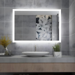 MIQU Vannitoa peegel LED 80 x 60 cm Vannitoa peegel koos valgustusega K&uuml;lma valge valguse peegel Seinapeegel koos puutetundlikuga Ristk&uuml;likukujuline A++