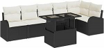 Rantry 7-teiliges Garten-Sofa-Set mit Kissen in Schwarz aus Poly-Rattan Gartenlounge Model3348653