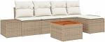 Rantry 6-teiliges Garten Sofa Set mit Kissen Beige Poly Rattan Akazie Gartenlounge Model3347946