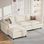 APICIZON Diivan magamisfunktsiooniga, Cloud Diivan, L-kujuline diivan, nurgadiivan 275 x 132 x 80 cm, diivanid XXL, elutoa n&ouml;&ouml;rdiivan, ajakirja hoiukott k&uuml;ljes, beež