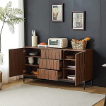 Lexiou Sideboard, 150 cm, tumedast marmoreeritud tammepuust, 3 sahtlit, suur k&uuml;ljepaneel, k&ouml;&ouml;gikapp, &uuml;heosaline v&auml;ljal&otilde;ige, moodsa sajandi keskpaiga dekoratiivkapp