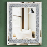 SHYFOY Kristallpeegel seinakaunistuseks - 40 x 50 cm ristk&uuml;likukujuline h&otilde;bedane s&auml;demetega purustatud teemantpeegel, seinale paigaldatav dekoratiivne peegel elutuppa