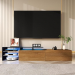 FammyLoft 170 cm TV kapp 2 sahtliga, TV Lowboard klaasriiulitega, TV kapp LED valgustusega elutuppa, TV Board, TV Stand, puit ja must