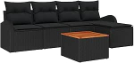 6-teiliges Garten-Sofa-Set mit Kissen Schwarz Poly-Rattan Akazie, 2-Sitzer Garten-Sofa mit Stauraum & Kissen Schwarz Poly-Rattan Gartenlounge Model3356238