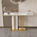 Konsolentische f&uuml;r den Eingangsbereich mit Schieferplatte, Eingangstisch mit Marmorsockel, moderner Flurtisch, Sofatisch, Tisch hinter der Couch (Gold 1.100 * 30 * 80 cm)