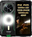 DOOGEE Outdoor Smartphone Fire 5 Ultra, 1200LM Dual Camping Lights, 32GB + 256GB, 13000mAh aku, 48MP kaamera, 6.6 tolli HD+, Gemini AI, IP68 Simlock-Free Robust mobiiltelefon, 3 kaardipesa, GPS NFC