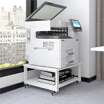 PUNCIA 2-kihiline printerilaud ratastega 60 x 60 x 32 cm puidust ja metallist printerik&auml;ru printerihoidja printeri riiul suurele printerile skannerile kontorile kodukontorile kool valge