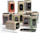 FINEW Spice Jars Set Square - 12 x 200 ml, High-Quality Glass Spice Jars, Glass Containers with Bamboo Lid, Airtight Storage Jars, Glass Set with Labels and Markers, Jars for Spice Storage