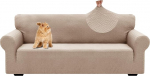 YSTELLAA Stretch Sofa Cover 3 Seater, Sofa Protector Non-Slip with Armrest, Universal Jacquard Sofa Cover, Thick Sofa Cover for Dogs, Cats and Pets, Washable Sofa Cover, Khaki