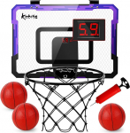 Kiztoys Indoor Children's Basketball Hoop - Basketball Basket in Room Wall Mounted with Electronic Scoreboard, 3 Balls and Air Pump, Basketball Hoop Door Set Toy for Boys Indoor Outdoor