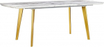 Beliani Mosby Dining Table White Marble Look 160 x 90 cm with Metal Frame Gold Extendable