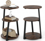 LIFEZEAL Side Table with 3 Levels, Industrial Sofa Table with Metal Frame, Living Room Table with Adjustable Footrests, Small Table for Bedroom, Living Room, Rustic Brown (2)