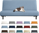 YEMYHOM Futon Cover Sofa Bed Slipcover Jacquard High Stretch Sleeveless Non-Slip Furniture Protector with Elastic Bottom (Futon, Light Blue)