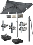 Menz W&auml;hlbares Sonnenschirm Balkon-Set - UPF 50+ Sonnenschirm rechteckig 200 x 125 cm mit Sonnenschirmh&uuml;lle, Sonnenschirmhalter f&uuml;r Balkongel&auml;nder oder bef&uuml;llbarem Sonnenschirmst&auml;nder