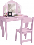 AIYAPLAY Kinder Schminktisch mit dreifachem Spiegel und Hocker, Kinder Schminktisch, M&auml;dchen mit Schublade, f&uuml;r 3-8 Jahre alt - Pink
