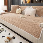 MDSASFD Geometrischer Jacquard-Pl&uuml;sch-Sofa-Couchbezug, weich, lustig, flauschig, Couch&uuml;berz&uuml;ge, rutschfester Sektionssofa-Schonbezug, gem&uuml;tlich, waschbar, M&ouml;belschutz f&uuml;r Kinder, Haustiere (Khaki,