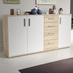 Forte IKOLI kapp 160, kaasaegne kapp, 3 ust, 4 sahtlit, elutuba, magamistuba, esikusse, puukomposiit, valge Sonoma tammepuidust dekooriga, 159,2 cm lai x 81,7 cm k&otilde;rge x 31,4 cm