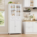 HOCSOK k&ouml;&ouml;gikapp, 180 cm buffeekapp 2 klaasuksega, k&otilde;rge kapp 4 ukse ja 2 sahtliga, mitmeotstarbeline kapp k&ouml;&ouml;ki, s&ouml;&ouml;gituppa, tuppa, elutuppa, valge