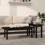2-TLG. Couchtisch-Set Schwarz aus massivem Kiefernholz, platzsparendes Design f&uuml;r Wohnzimmer, vielseitige Beistelltische, ideal f&uuml;r stilvolle Wohnkultur
