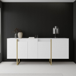 Dmora Betel Sideboard, valge, 160 x 35 x 80 cm, 4 riiulit, 8 kambrit