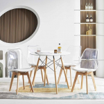 S&ouml;&ouml;gitoa komplekt 5-osaline s&ouml;&ouml;gikomplekt laud ja toolid s&ouml;&ouml;gitoa k&ouml;&ouml;ki elutuppa Valge laud + 4 l&auml;bipaistvat tooli valge polsterdusega