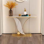 Konsoollaud, konsoollaud, kuldne konsoollaud, kaasaegne diivanilaud sissep&auml;&auml;sualale, suur akentilaud Faux marmorist puidust, fuajeelaud, ruumi kokkuhoid, kaasaegne konsool koju, stiil