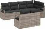 7-teiliges Garten-Sofa-Set mit Kissen Hellgrau Poly Rattan Gartenlounge Model3355091