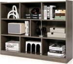 KOMFOTTEU Open Bookcase, Bookcase, 3 Levels, Standing Shelf, Storage Cabinet with 8 Cubes, Office Shelf, Cube Shelf, Wood, Standing Cabinet, Living Room Cabinet for Books, Toys (Dark Grey)