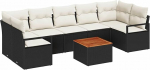 8-teiliges Garten-Sofa-Set mit Kissen Schwarz Poly-Rattan Akazie, 2-Sitzer Garten-Sofa mit Kissen Schwarz Poly-Rattan Gartenlounge Model3347670