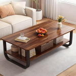 Couchtisch Walnussfarbe, 2-stufiger Beistelltische mit Stauraum, 120&times;60cm Rechteckig Wohnzimmertisch Industrial Retro Style U-Metallgestell Stubentisch mit f&uuml;r Wohnzimmer Zuhause B&uuml;ro,Walnuss