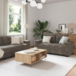 2-TLG. Sofagarnitur mit Kissen Dunkelgrau Kunstleder Modernes Sofa Loveseat Set f&uuml;r Wohnzimmer, Stil Komfort