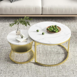 Kohvilaud 2 tk, &uuml;mmargune kohvilaud marmori efektiga, metallist raamiga elutoa laud, kaasaegsed kohvilaudad elutuppa, magamistuppa, magamistuppa