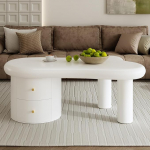 Kebnor kaasaegne valge ebaregulaarse kujuga kohvilaud - 2 sahtlit ruumi s&auml;&auml;stev stiilne tallelaua - sobib ideaalselt elutuppa ja mitmeotstarbeliseks kasutamiseks