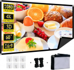 Kokkupandav 60-tolline projektoriekraan, XINLEMY 4K 16:9 HD kaasaskantav Anti-Crease projektsioon filmiekraan kahepoolne kinoekraan koduteatrile tagahoovis sise- ja v&auml;litingimustes kasutamiseks