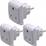 L&otilde;una-Aafrika 3-poolne suur M-t&uuml;&uuml;pi pistiku adapter (mitte India 3-poolse D-t&uuml;&uuml;pi pistiku jaoks) teisendab 2-poolse ELi pistikupesa / Saksamaa pistikupesa ohutuslukuga (3 tk, valge).