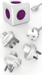 Travel-Cube ReWirable Original Power Cube 5 pistikupesaga, mitu pistikupesa koos Schuko kaabli ja reisimisadapteriga UK USA AUS, Magenta-valge