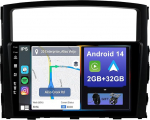 YUNTX Android 14 autoraadio Mitsubishi Pajero 4 V80 V90 (2006-2016)-2 DIN [Integreeritud CarPlay/Android Car/GPS]-9-tolline IPS 2.5D puuteekraan koos kaameraga DAB/roolijuhtimine/MirrorLink/BT 5.0